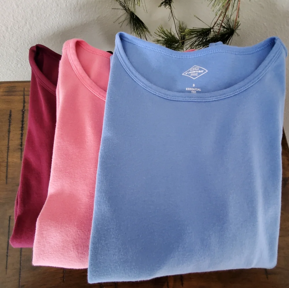 St. John’s Bay 3 Pack 100% Cotton Long Sleeve Essential Tee Basic Shirts - Picture 1 of 8
